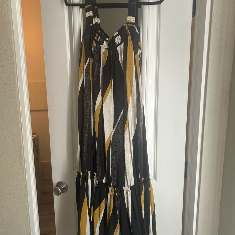 Anthropologie Black and Yellow Striped Maxi Dress